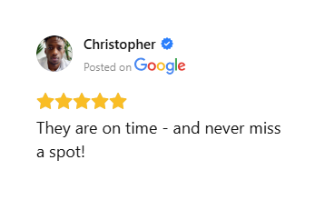 Five-star Google review highlighting punctual and thorough pet waste cleanup