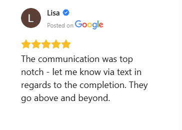 Five-star Google review highlighting clear communication and dependable service