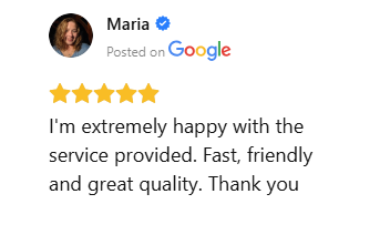 Five-star Google review praising fast, friendly, and professional pet waste service